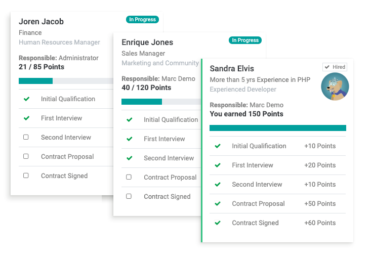 Closeup on 300code Referrals candidates cards with details about their progress