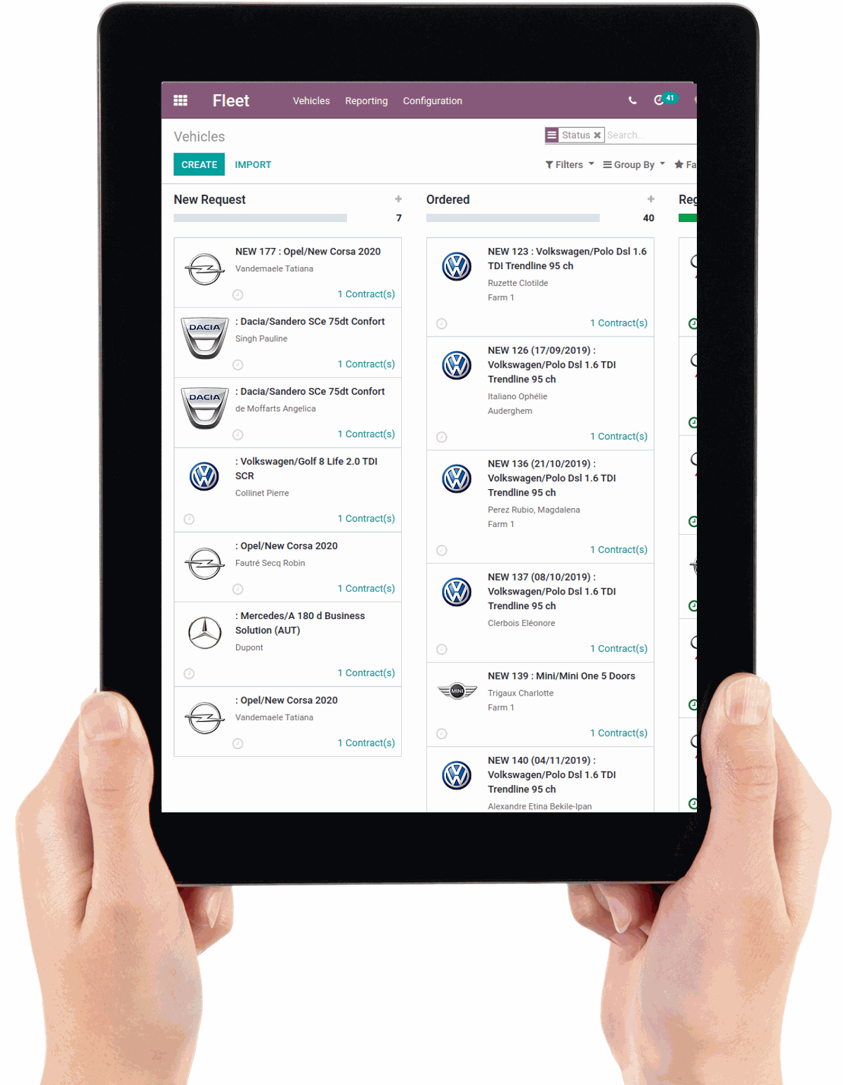 300code Fleet's interface showing a list of vehicles on a tablet