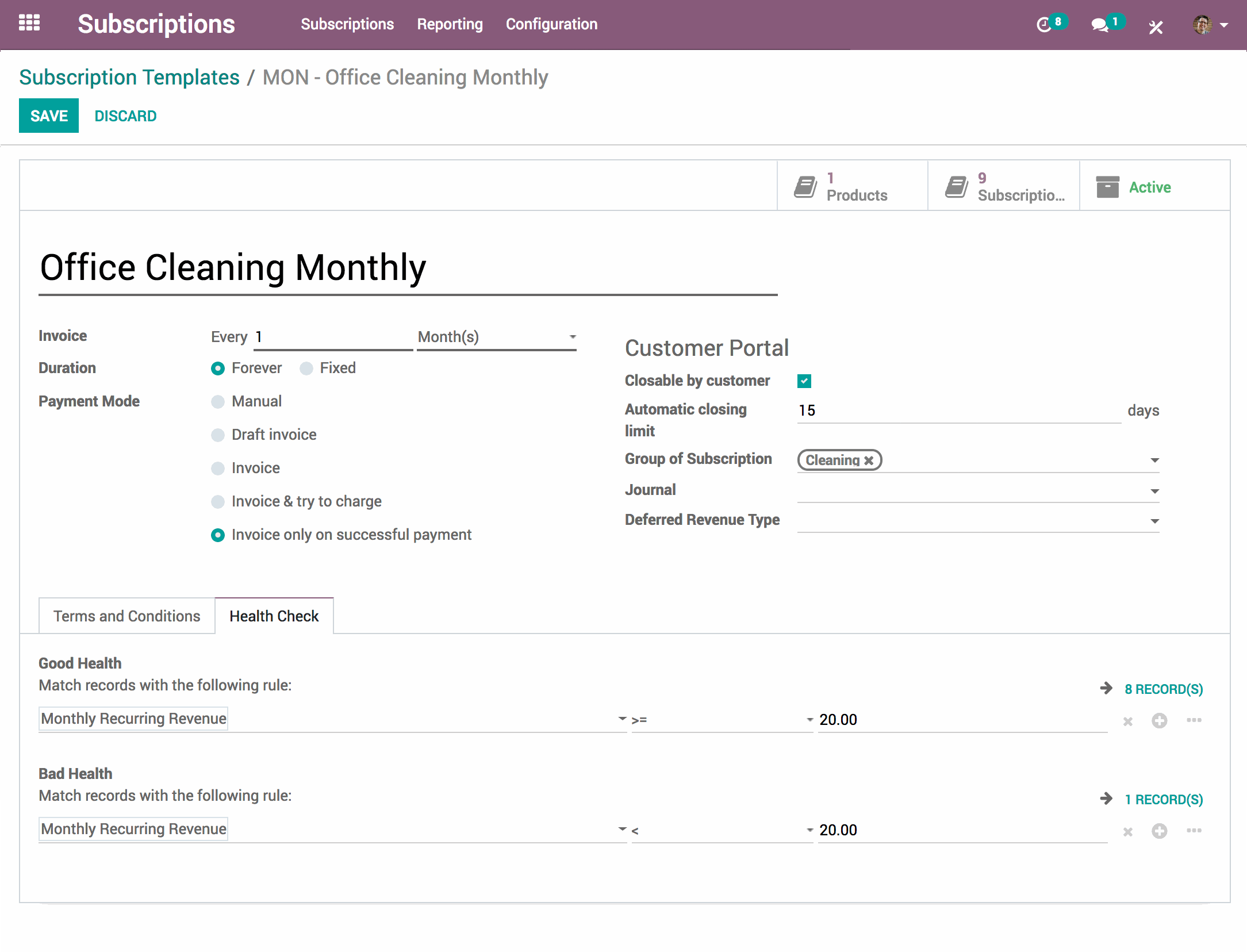 300code Subscriptions interface setting up a subscription